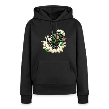 Fallender Leprechaun (Irischer Kobold) - Frauen Premium Bio Hoodie - Schwarz - Vorne - Julia (174cm)