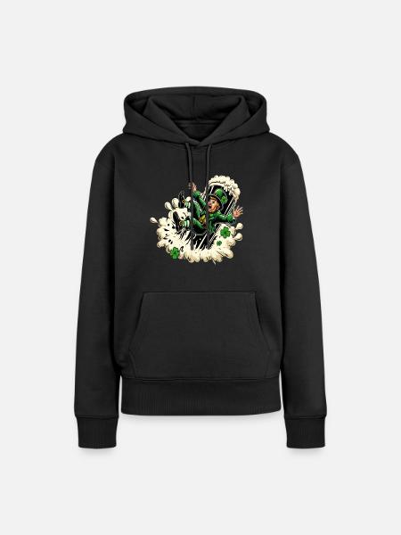 Fallender Leprechaun (Irischer Kobold) - Frauen Premium Bio Hoodie - Schwarz
