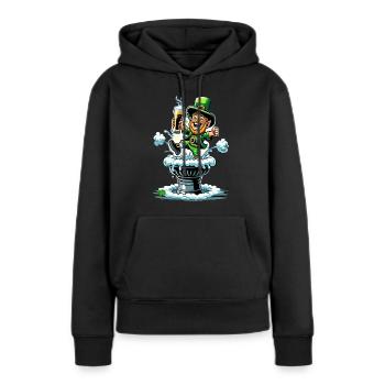 Springender Leprechaun (Irischer Kobold) - Frauen Premium Bio Hoodie - Schwarz - Vorne - Julia (174cm)