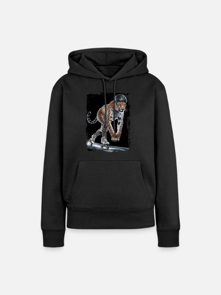 Leoparden Skateboard-Geschenk - Frauen Premium Bio Hoodie - Schwarz
