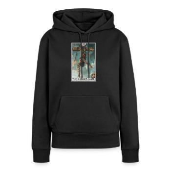 Carte de tarot Carte de tarot Le pendu - Sweat à capuche Premium bio Femme - noir - Devant - Julia (174cm)