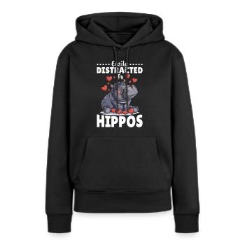 Hippo Hippopotamus Animal Easily Distracted By - Frauen Premium Bio Hoodie - Schwarz - Vorne - Julia (174cm)