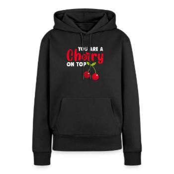 Kirsche - Frauen Premium Bio Hoodie - Schwarz - Vorne - Julia (174cm)