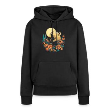 Schwein Schweinebauer Wilde Blumen Floral Moon - Frauen Premium Bio Hoodie - Schwarz - Vorne - Julia (174cm)