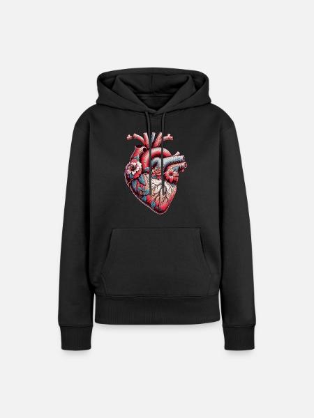 Coeur Anatomique avec Fleurs - Sweat à capuche Premium bio Femme - noir