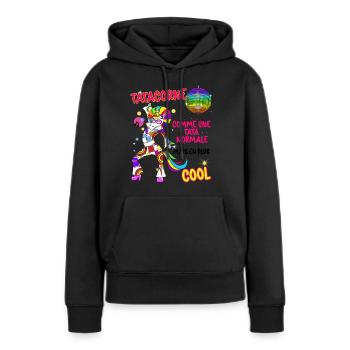 Tata Licorne Vintage Tante Cool Future Tatie - Sweat à capuche Premium bio Femme - noir - Devant - Julia (174cm)