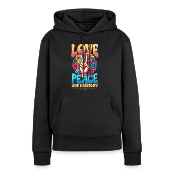 Paix & Signes de Paix, Fleurs - Sweat à capuche Premium bio Femme - noir - Devant - Julia (174cm)