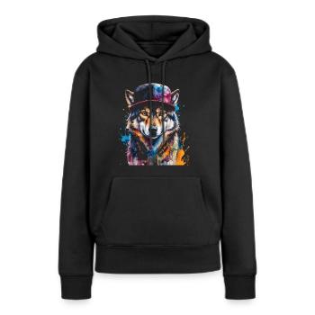 Casquette Snapback Loup Imprimé Animal Coloré - Sweat à capuche Premium bio Femme - noir - Devant - Julia (174cm)