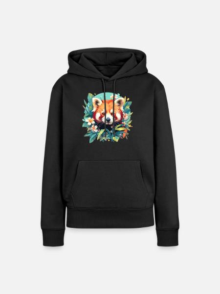 Panda roux Petits pandas Petit panda roux - Sweat à capuche Premium bio Femme - noir