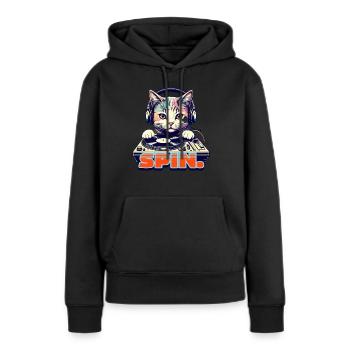 Süßes DJ Kätzchen Schallplattenspieler Retro Style - Frauen Premium Bio Hoodie - Schwarz - Vorne - Julia (174cm)