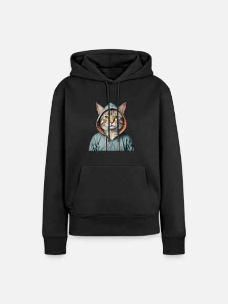 Katze trägt eine Jacke - Frauen Premium Bio Hoodie - Schwarz