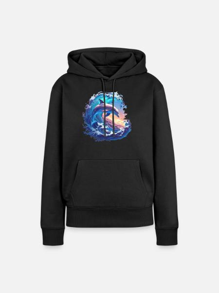 Dolphin Delfine Delfin - Frauen Premium Bio Hoodie - Schwarz