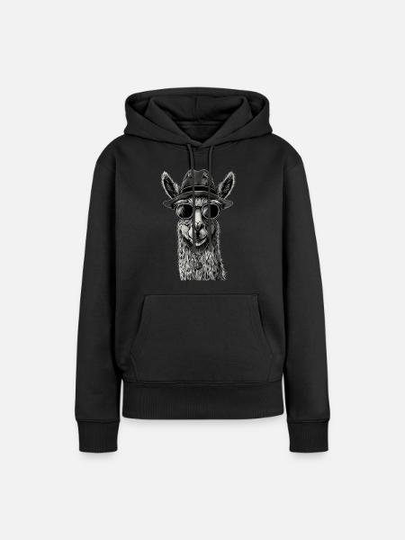 Lama - Frauen Premium Bio Hoodie - Schwarz