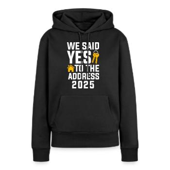 Nous avons dit à l’adresse 2025 - Sweat à capuche Premium bio Femme - noir - Devant - Julia (174cm)