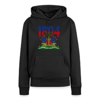 Haïti - Sweat à capuche Premium bio Femme - noir - Devant - Julia (174cm)