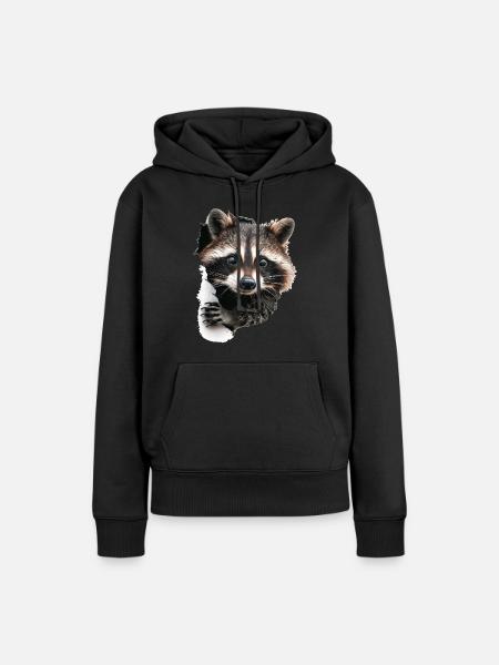 Waschbär - Frauen Premium Bio Hoodie - Schwarz
