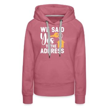 Nous avons dit à l’adresse - Sweat à capuche Premium bio Femme - mauve - Devant - Isabella (175cm)