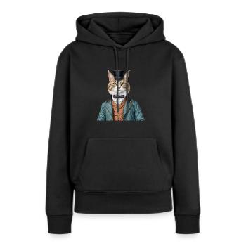 Chat gentleman victorien - Sweat à capuche Premium bio Femme - noir - Devant - Julia (174cm)