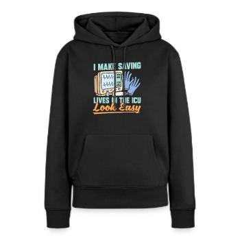 Infirmière en soins intensifs - Sweat à capuche Premium bio Femme - noir - Devant - Julia (174cm)