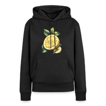 Ein gelbes Zitronen-T-Shirt-Design - Frauen Premium Bio Hoodie - Schwarz - Vorne - Julia (174cm)