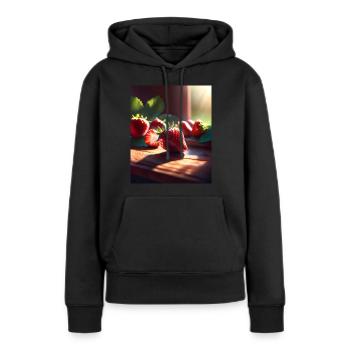 Ich liebe Erdbeeren - Frauen Premium Bio Hoodie - Schwarz - Vorne - Julia (174cm)