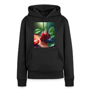Fraise rouge juteuse - Sweat à capuche Premium bio Femme - noir - Devant - Julia (174cm)