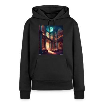 Bibliothèque fantastique - Sweat à capuche Premium bio Femme - noir - Devant - Julia (174cm)