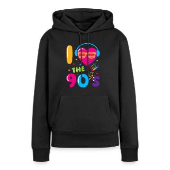 I love 90's / 90er Jahre Design - Frauen Premium Bio Hoodie - Schwarz - Vorne - Julia (174cm)
