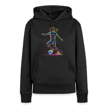 Fußball Fußballerin, bunt, Fussballspielerin Frau - Frauen Premium Bio Hoodie - Schwarz - Vorne - Julia (174cm)