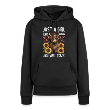 Juste une fille qui aime les vaches des Highlands - Sweat à capuche Premium bio Femme - noir - Devant - Julia (174cm)