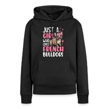 Juste une fille qui aime les bouledogues français - Sweat à capuche Premium bio Femme - noir - Devant - Julia (174cm)