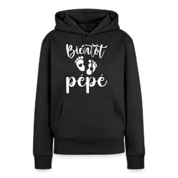 Bientôt pépé - Sweat à capuche Premium bio Femme - noir - Devant - Julia (174cm)