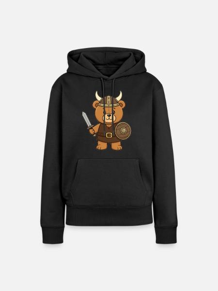 Teddybär Wikinger - Frauen Premium Bio Hoodie - Schwarz