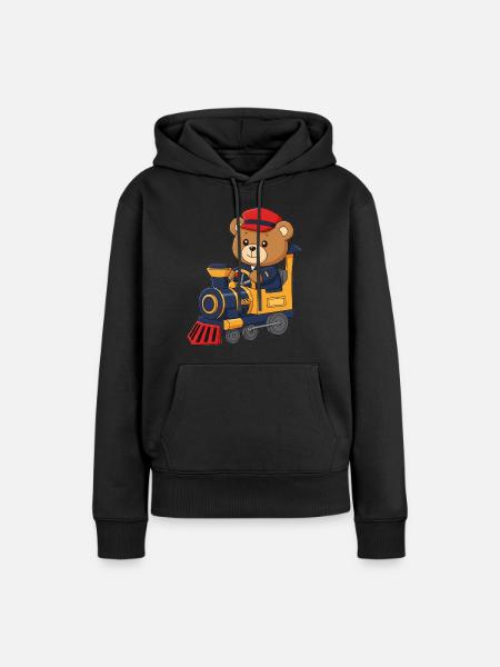 Teddybär Lokomotivführer - Frauen Premium Bio Hoodie - Schwarz
