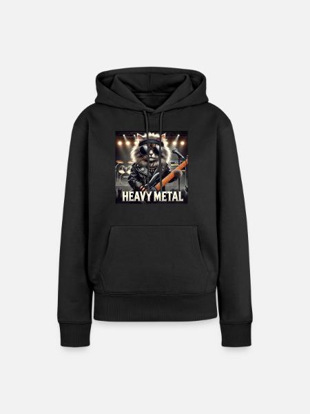 Heavy Metal Katze mit Gitarre - Frauen Premium Bio Hoodie - Schwarz