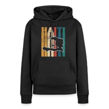 Haïti - Sweat à capuche Premium bio Femme - noir - Devant - Julia (174cm)