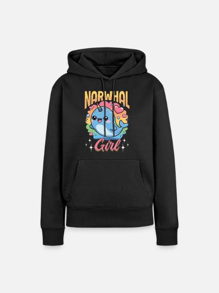Narwhal Chibi Kawaii - Frauen Premium Bio Hoodie - Schwarz