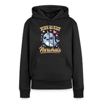 Narval Chibi Kawaii - Sweat à capuche Premium bio Femme - noir - Devant - Julia (174cm)