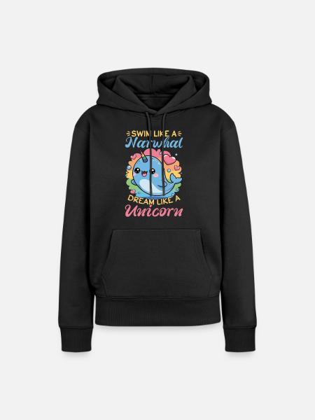 Narwhal Chibi Kawaii - Frauen Premium Bio Hoodie - Schwarz