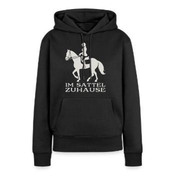 Chez soi en selle - Sweat à capuche Premium bio Femme - noir - Devant - Julia (174cm)