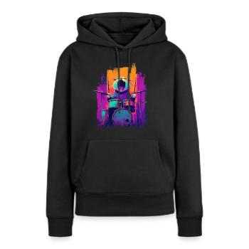 Wild Cat à la batterie - Motif pour musiciens de rock - Sweat à capuche Premium bio Femme - noir - Devant - Julia (174cm)