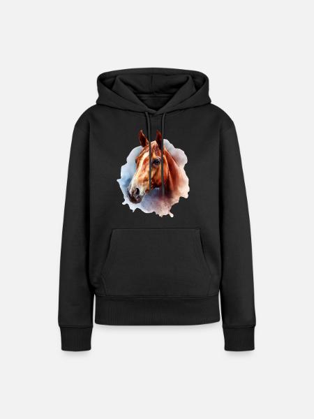 Pferde-Aquarell auf Himmelshintergrund - Frauen Premium Bio Hoodie - Schwarz