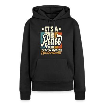 Renee Nom Cadeau Devis personnalisé Drôle - Sweat à capuche Premium bio Femme - noir - Devant - Julia (174cm)
