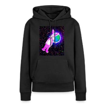 Osterhase mit rosa Fell im Weltall - Frauen Premium Bio Hoodie - Schwarz - Vorne - Julia (174cm)