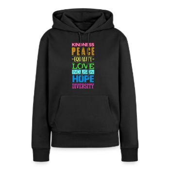 Gentillesse Paix Égalité Amour Inclusion - Sweat à capuche Premium bio Femme - noir - Devant - Julia (174cm)