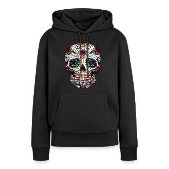 Crâne décoratif Mexicain - Sweat à capuche Premium bio Femme - noir - Devant - Julia (174cm)