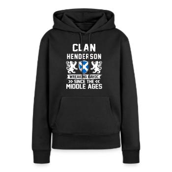 Clan HENDERSON famille écossaise Écosse - Sweat à capuche Premium bio Femme - noir - Devant - Julia (174cm)