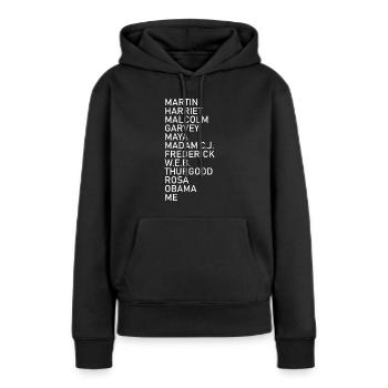 Mois de l’histoire des Noirs Leader noir - Sweat à capuche Premium bio Femme - noir - Devant - Julia (174cm)