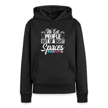 Nous sortons les gens du travail dans les espaces restreints - Sweat à capuche Premium bio Femme - noir - Devant - Julia (174cm)