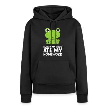 Froschschule Hausaufgaben Tut mir leid, mein Frosch hat meine Hausaufgaben gefressen - Frauen Premium Bio Hoodie - Schwarz - Vorne - Julia (174cm)